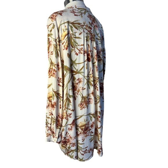 HM Shirt Dress Size 14 White Beige Floral Long Sleeve Mini Button Bohemian - Picture 3 of 13